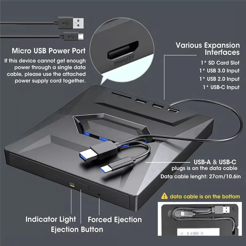 External Optical Drive 24X Read SD Card Slot