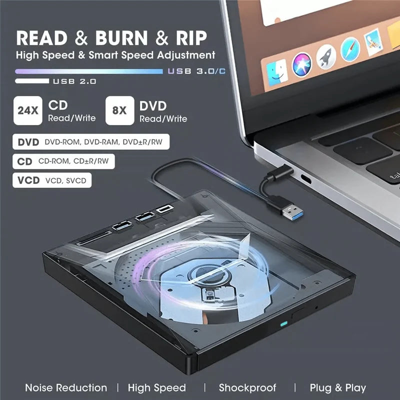 External Optical Drive 24X Read SD Card Slot
