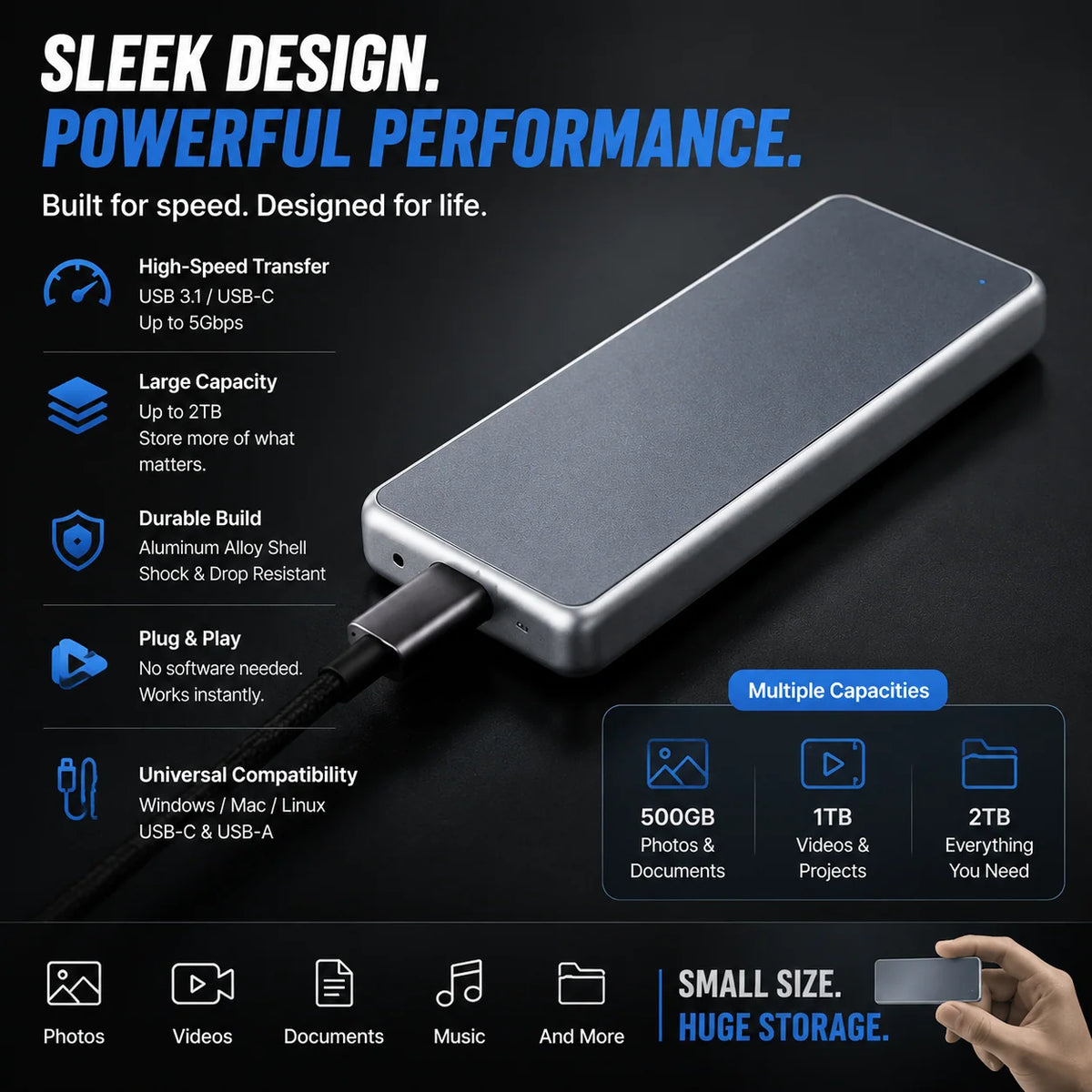 External SSD Portable Pocket-Size Storage Up to 16TB