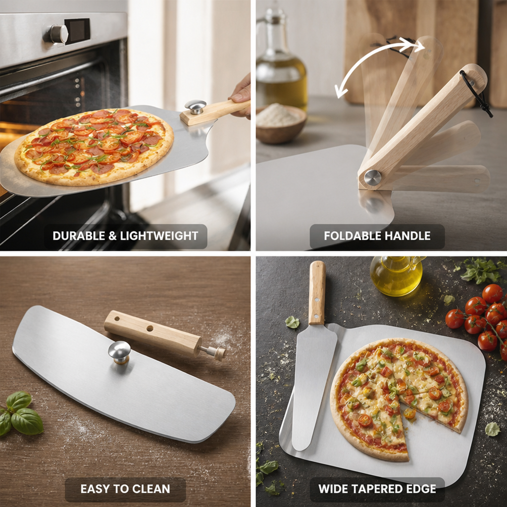 Extra-Large Aluminum Pizza Peel Set (Foldable Beech Handle & Rocker Cutter)