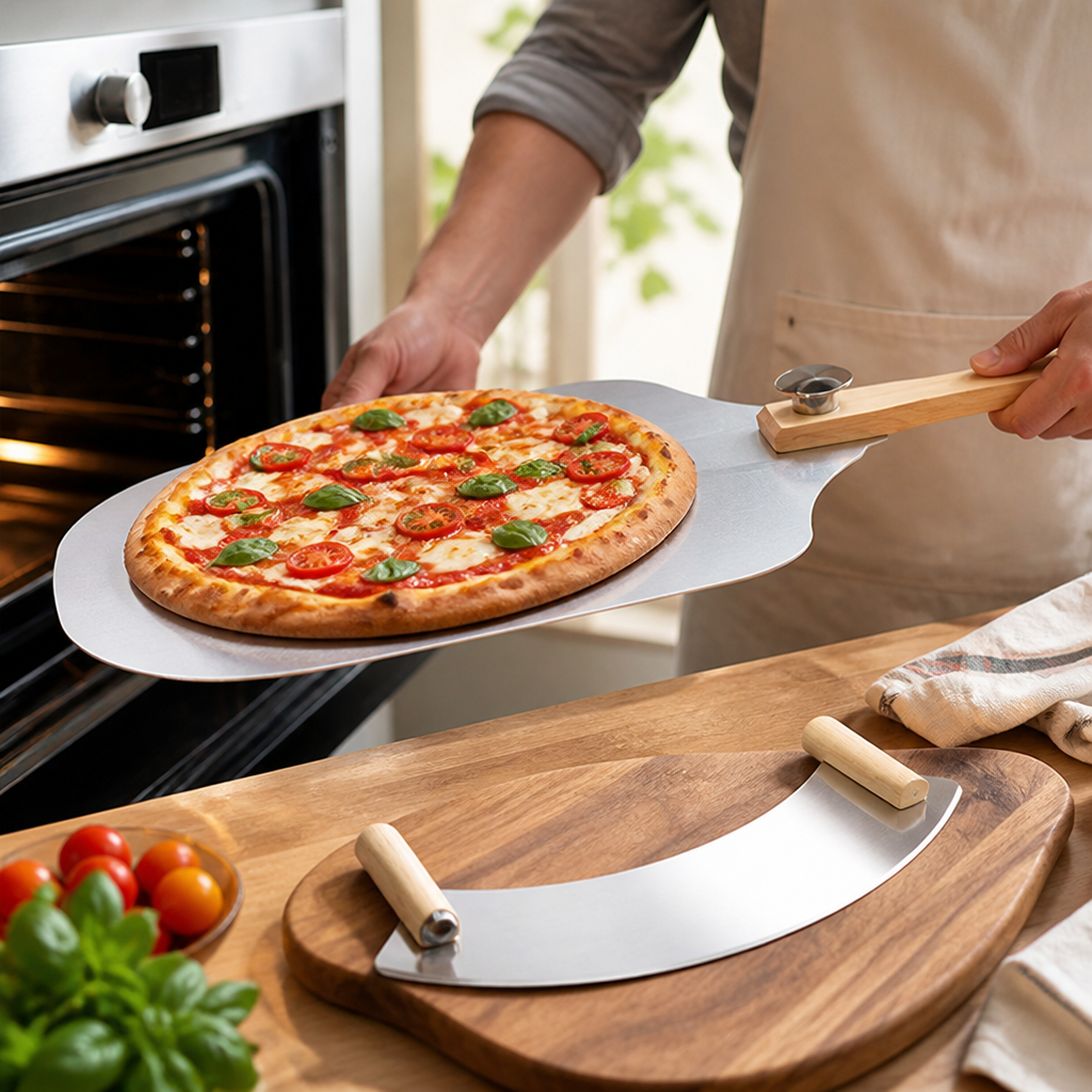 Extra-Large Aluminum Pizza Peel Set (Foldable Beech Handle & Rocker Cutter)