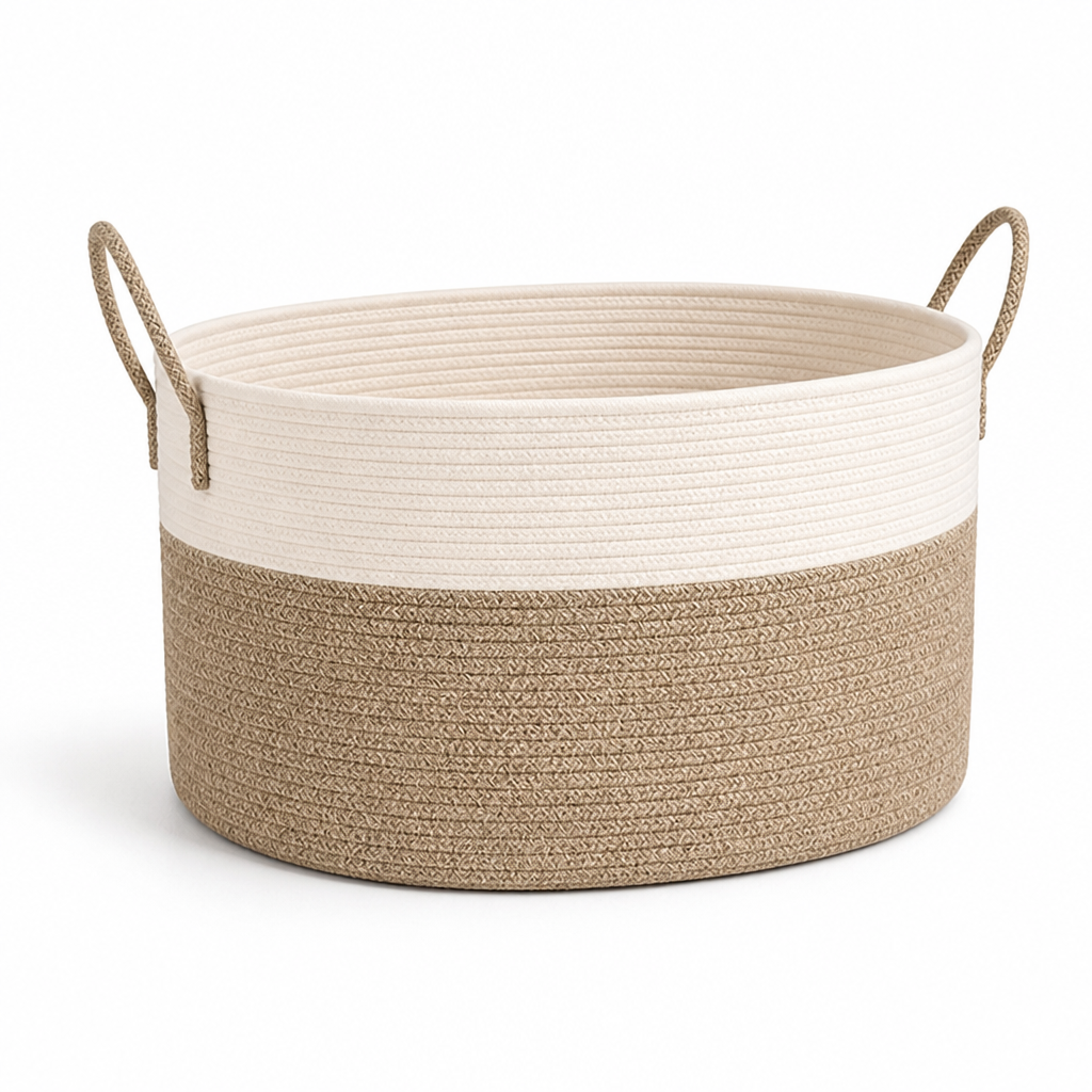 Extra-Large Woven Polyester Storage Basket With Handles