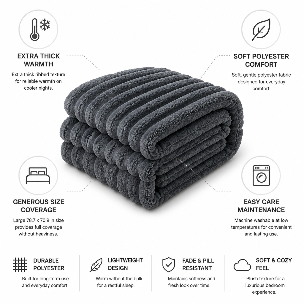 Extra-Thick Ribbed Polyester Comforter (200 x 180 cm)
