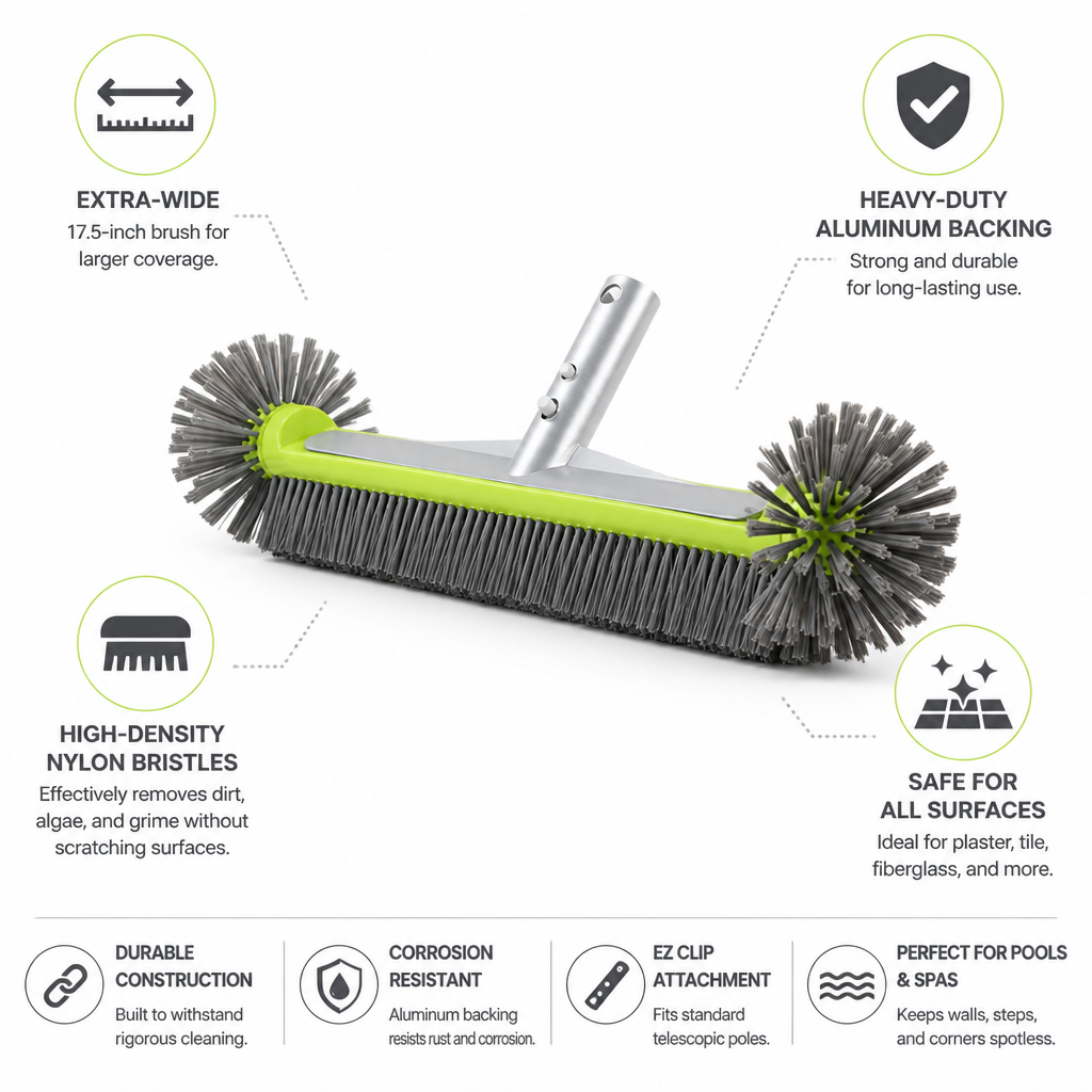 Extra-Wide Heavy-Duty Aluminum Pool Brush (17.5-Inch)