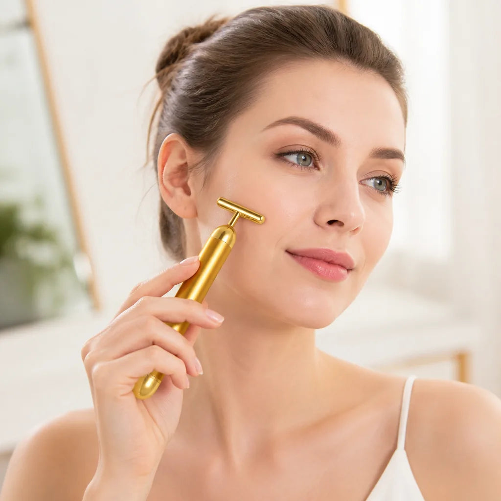 Facial Roller T-Shaped High-Frequency Vibration Gold-Plated