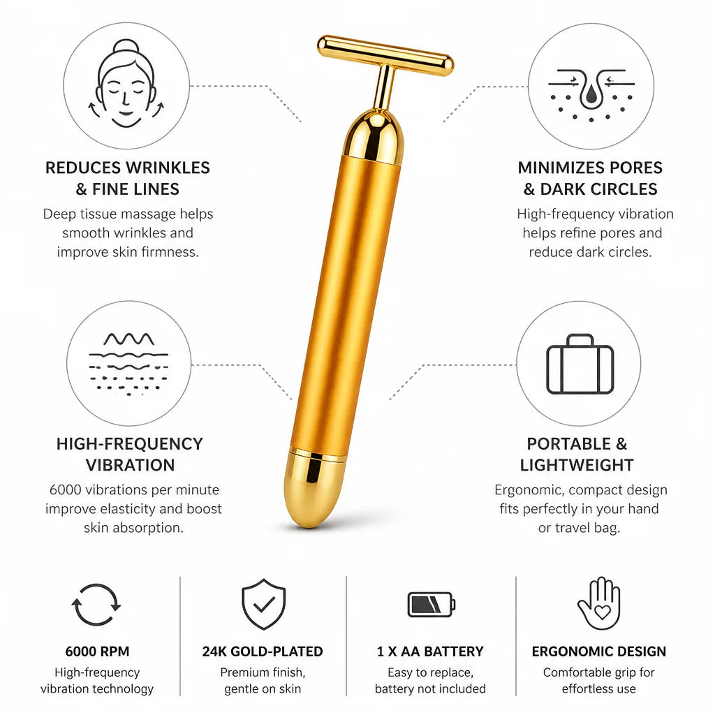Facial Roller T-Shaped High-Frequency Vibration Gold-Plated