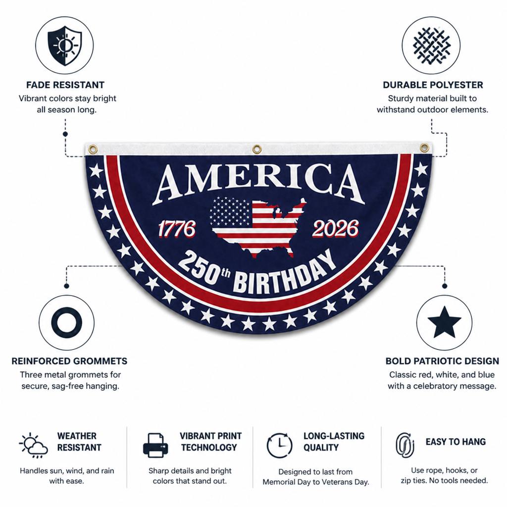 Fade-Resistant Polyester & Reinforced-Grommet Porch Fan Flag
