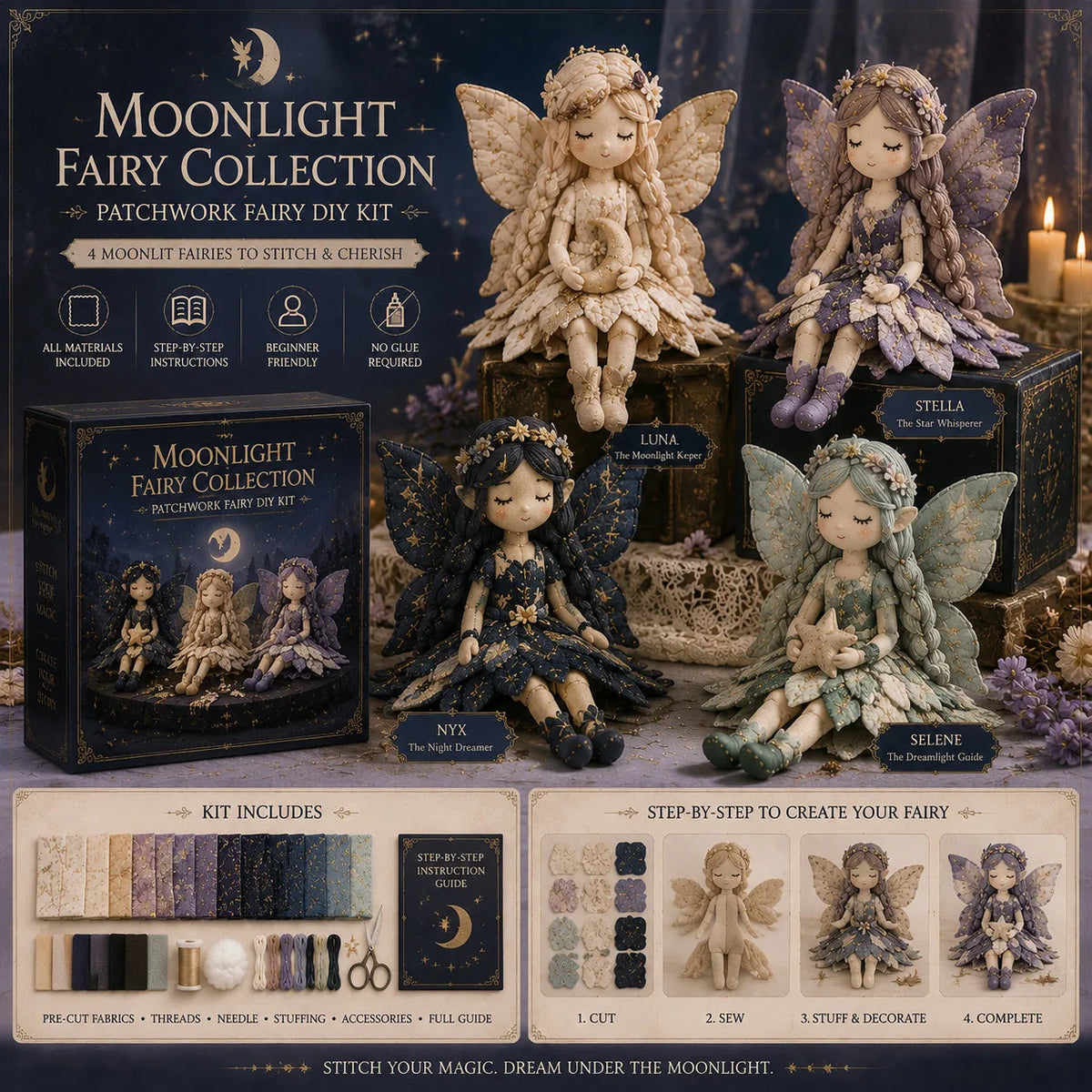 Fairy Craft Kit Patchwork Set of 4 Beginner-Friendly