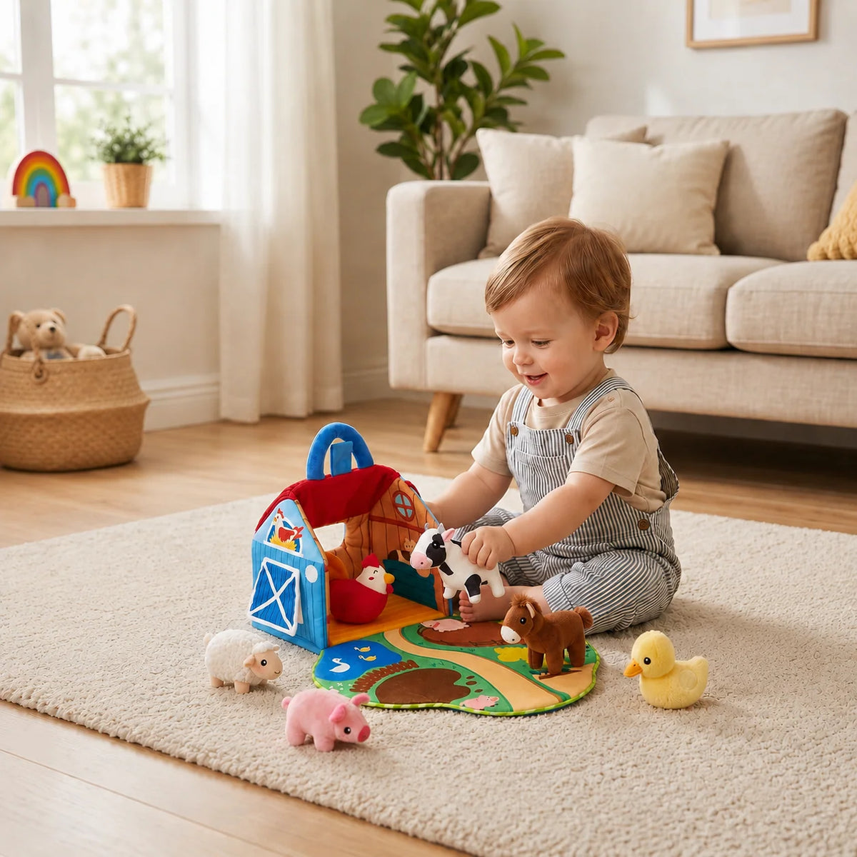 Farm Animal Plush Toy Set Portable Playhouse