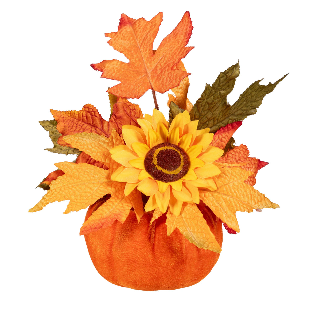 Faux Floral Centerpiece Autumn Sunflower & Pumpkin Vessel