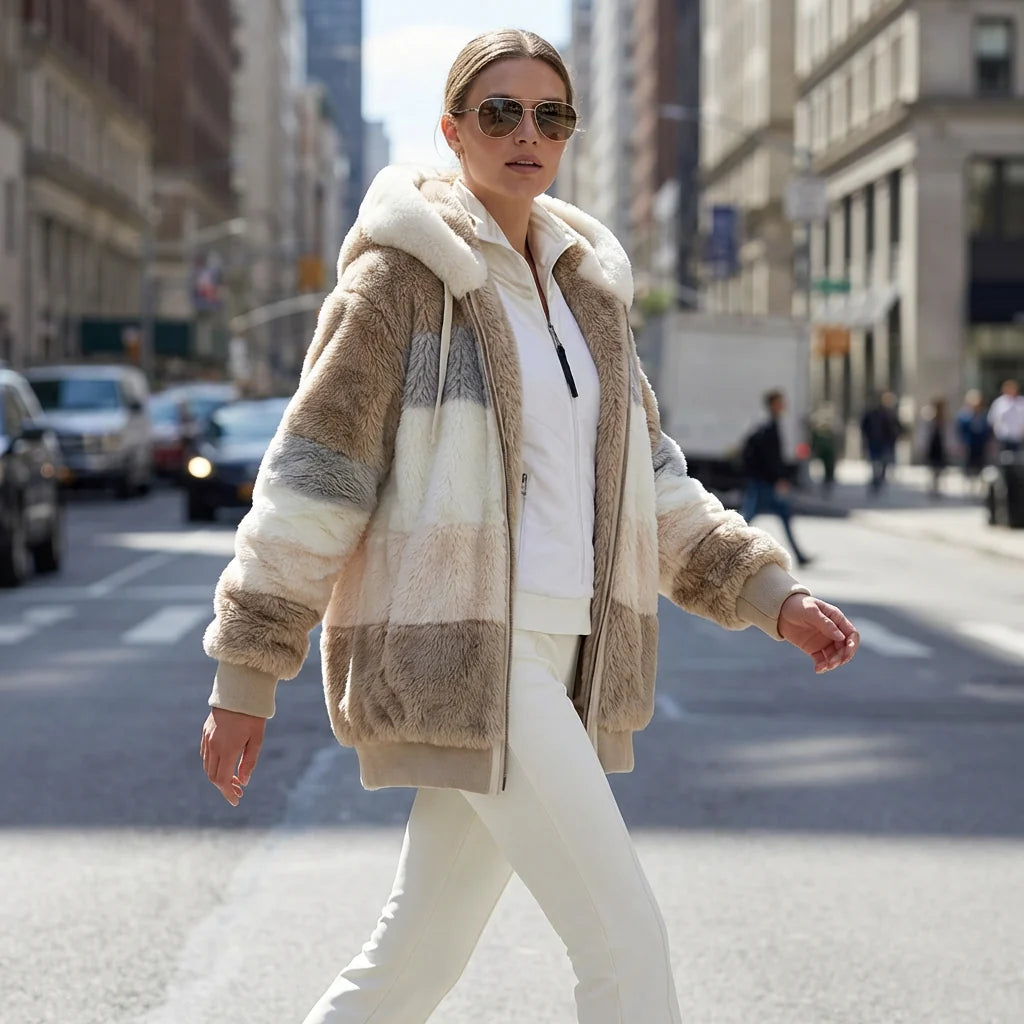 Faux Fur Coat Double-Layer Insulation & Adjustable Hood