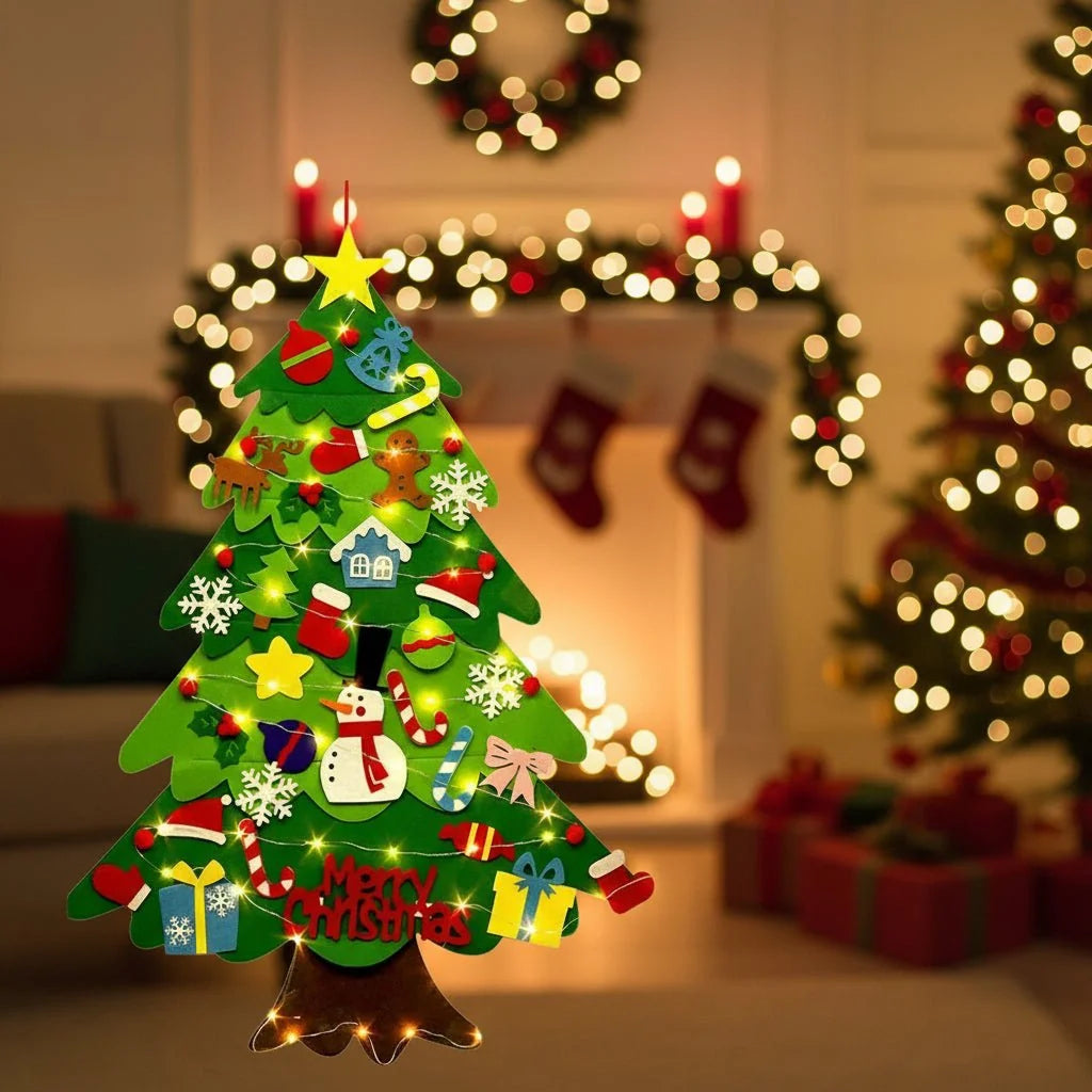 Felt Christmas Tree 30 Removable Ornaments LED Lights