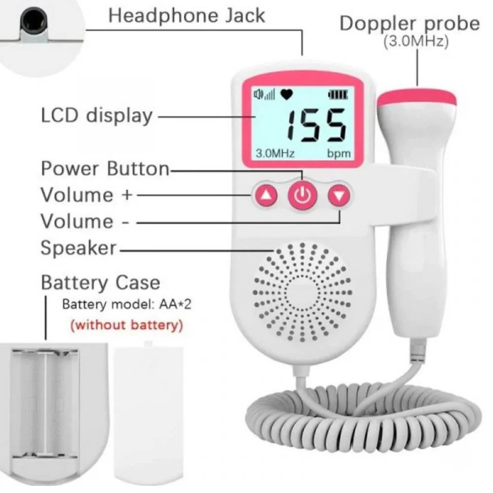 Fetal Doppler Monitor Detects From 12 Weeks Backlit LCD