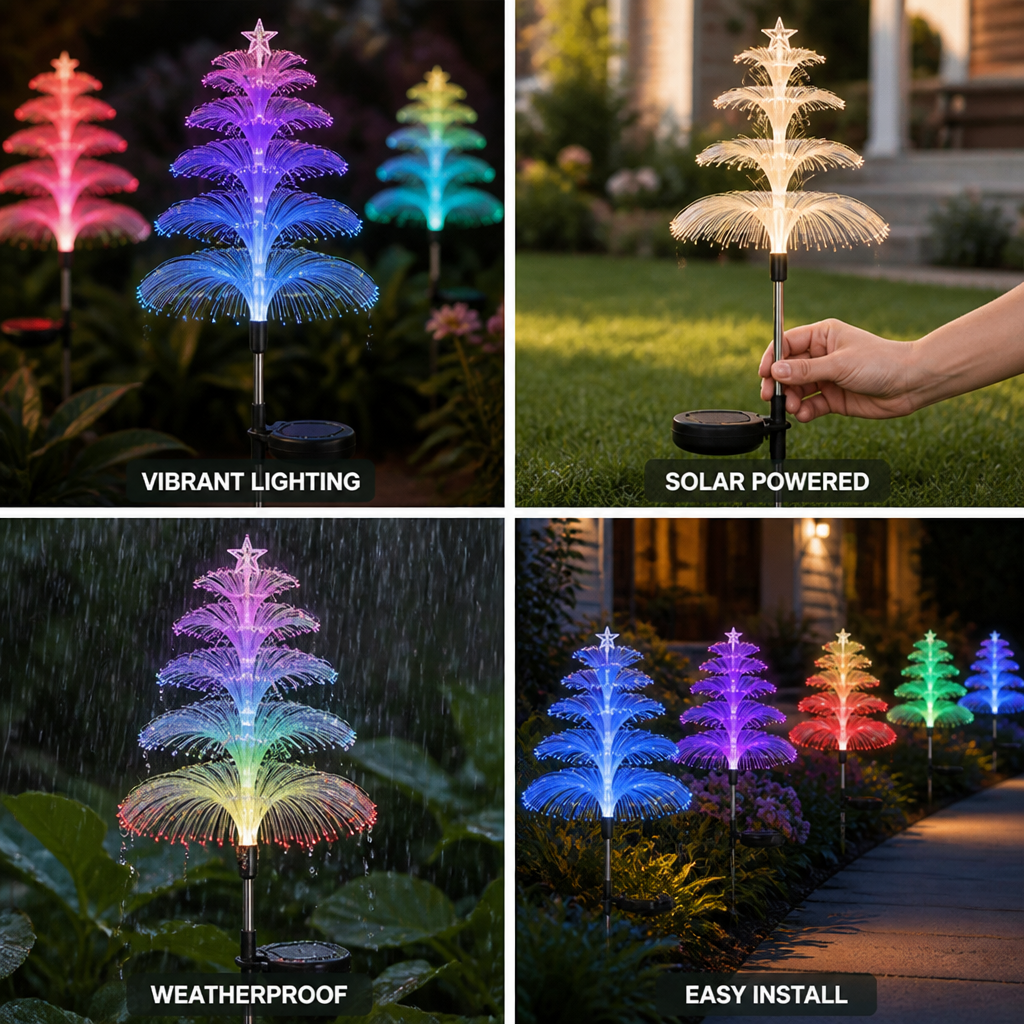 Fiber Optic Color-Changing Solar Garden Stake Light (IP65 Waterproof)