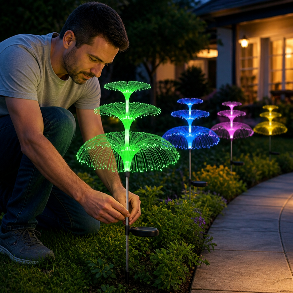 Fiber Optic Color-Changing Solar Garden Stake Light (IP65 Waterproof)