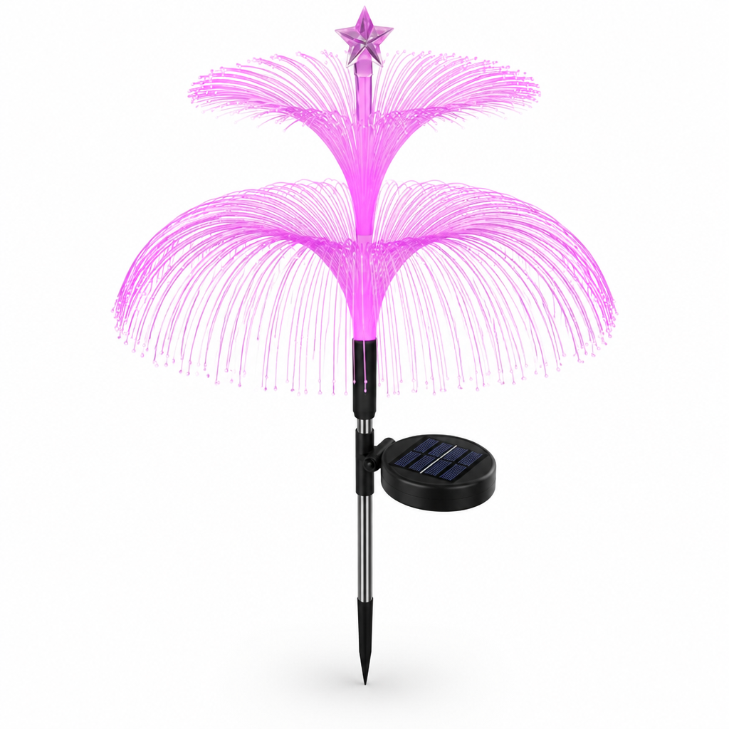 Fiber Optic Color-Changing Solar Garden Stake Light (IP65 Waterproof)