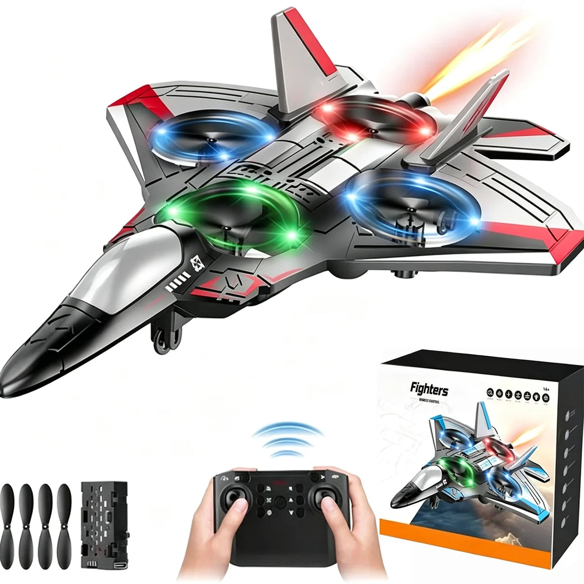 Fighter Jet Remote Control 360° Stunts LED Lights