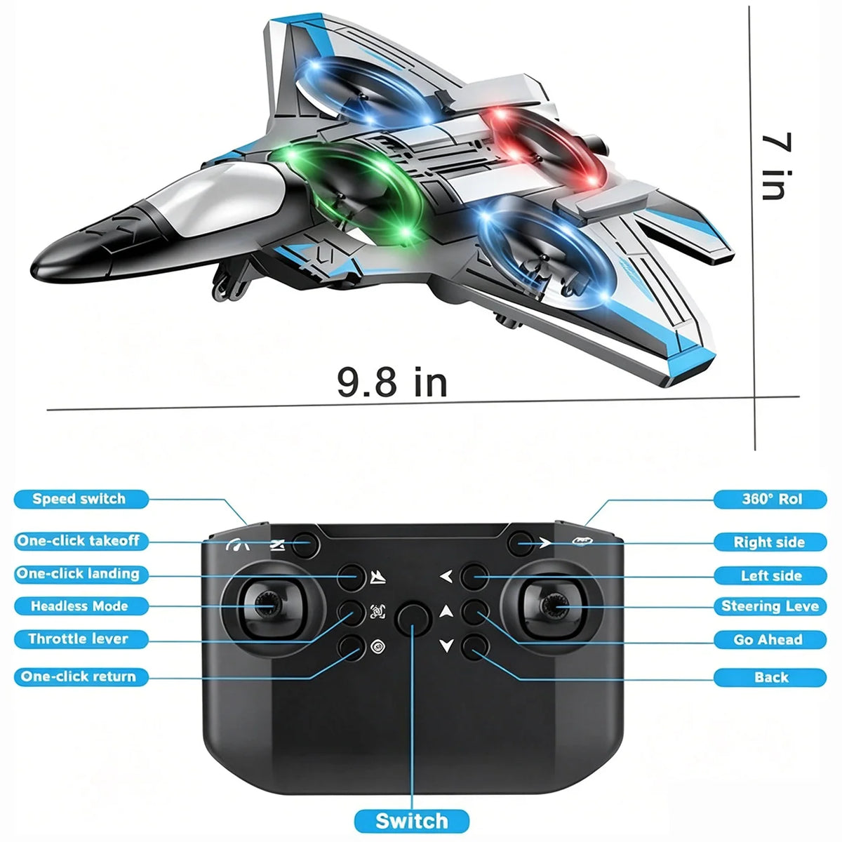 Fighter Jet Remote Control 360° Stunts LED Lights