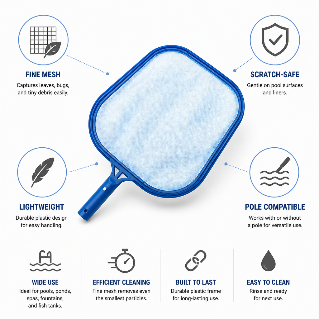 Fine-Mesh Scratch-Safe Pool Skimmer (Pole Compatible)