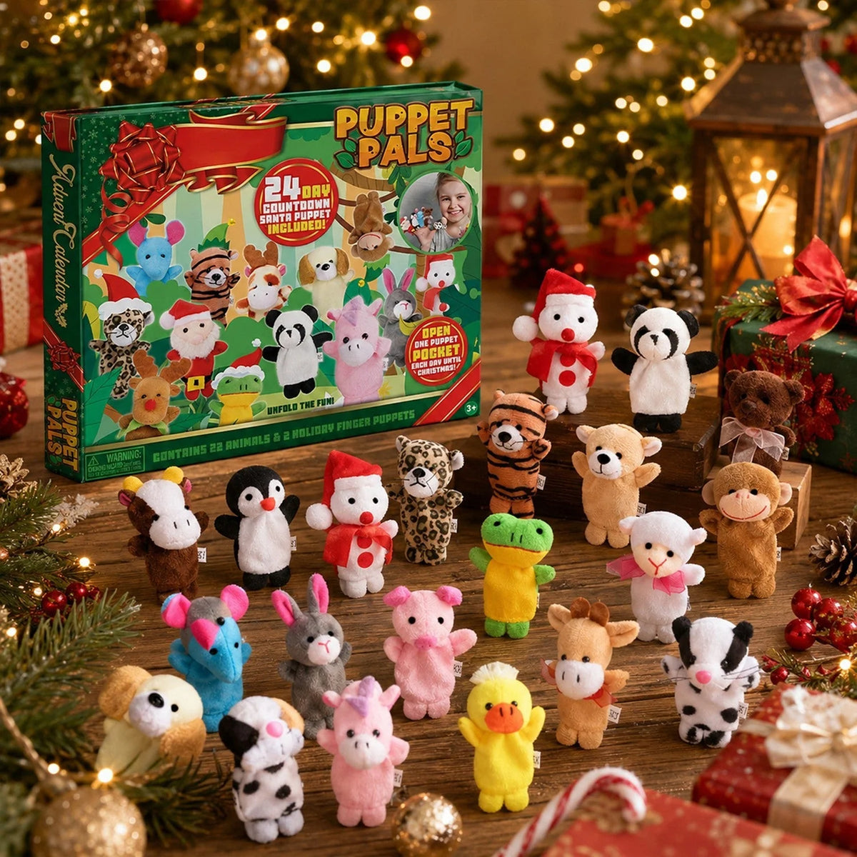 Finger Puppet Advent Calendar Plush 24-Piece Set With Storage Box