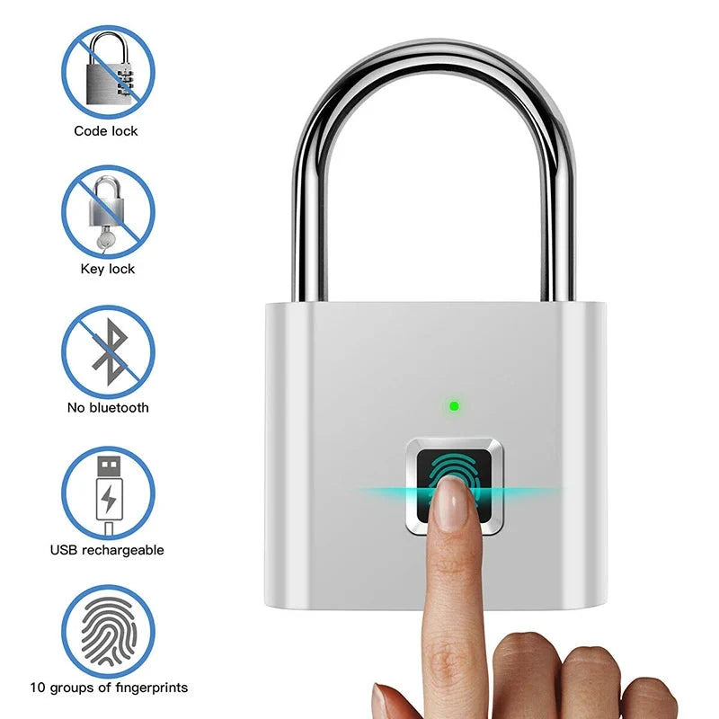 Fingerprint Padlock Fast 0.5s Unlock App-Controlled 6-Month Battery