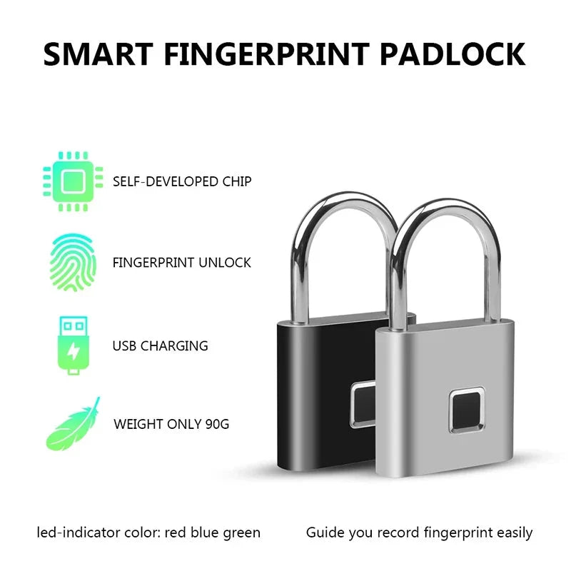 Fingerprint Padlock Fast 0.5s Unlock App-Controlled 6-Month Battery