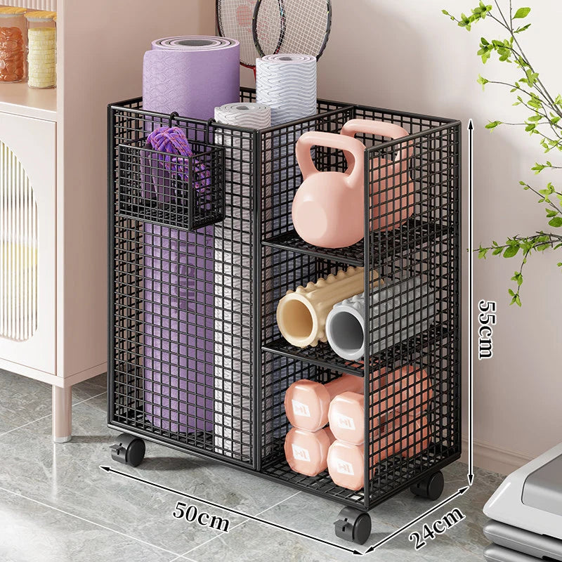 Fitness Storage Cart Vertical Mat Slot & Locking Wheels