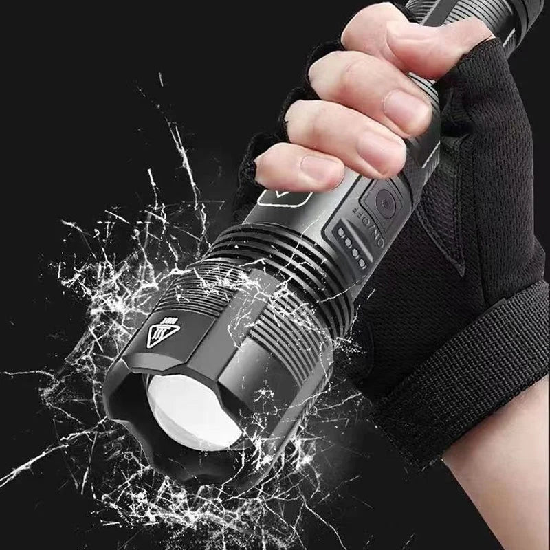 Flashlight 12000 Lumens Adjustable Focus USB Rechargeable IPX8