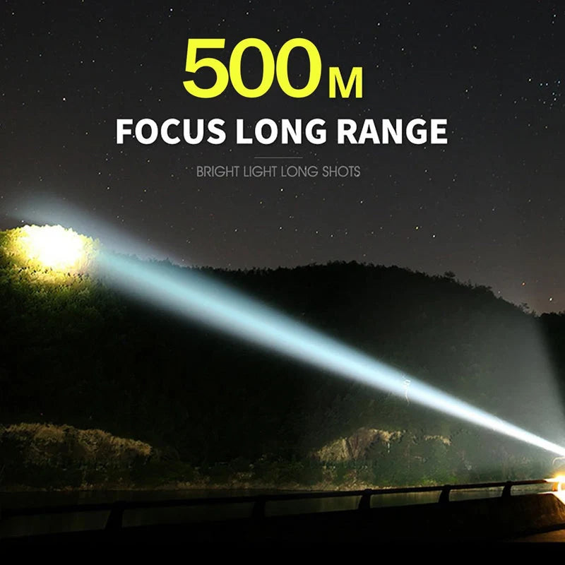 Flashlight 12000 Lumens Adjustable Focus USB Rechargeable IPX8