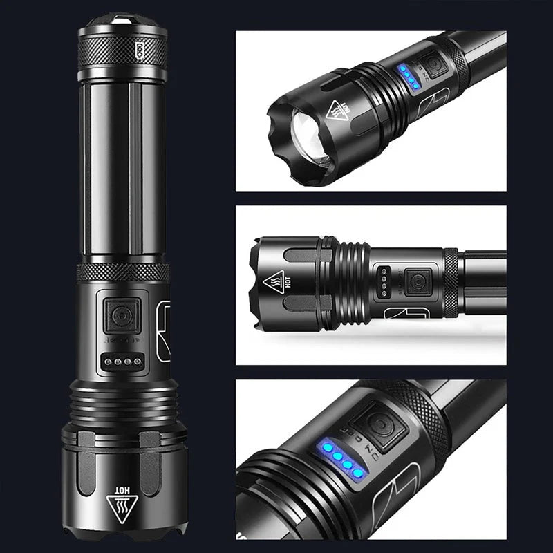 Flashlight 12000 Lumens Adjustable Focus USB Rechargeable IPX8