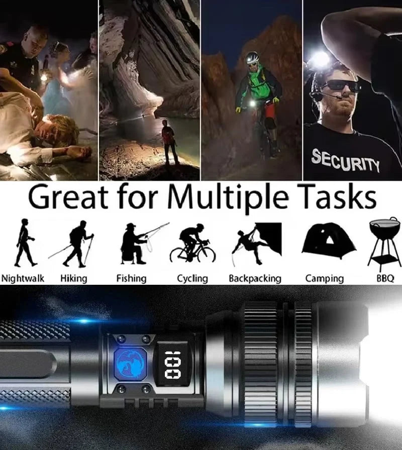 Flashlight Rechargeable Adjustable Zoom with Power Bank Function