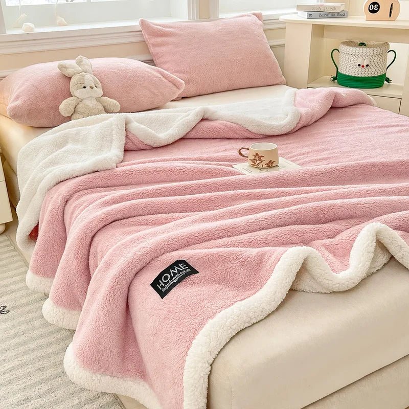 Fleece Blanket Double-Layer Lambswool Soft & Warm