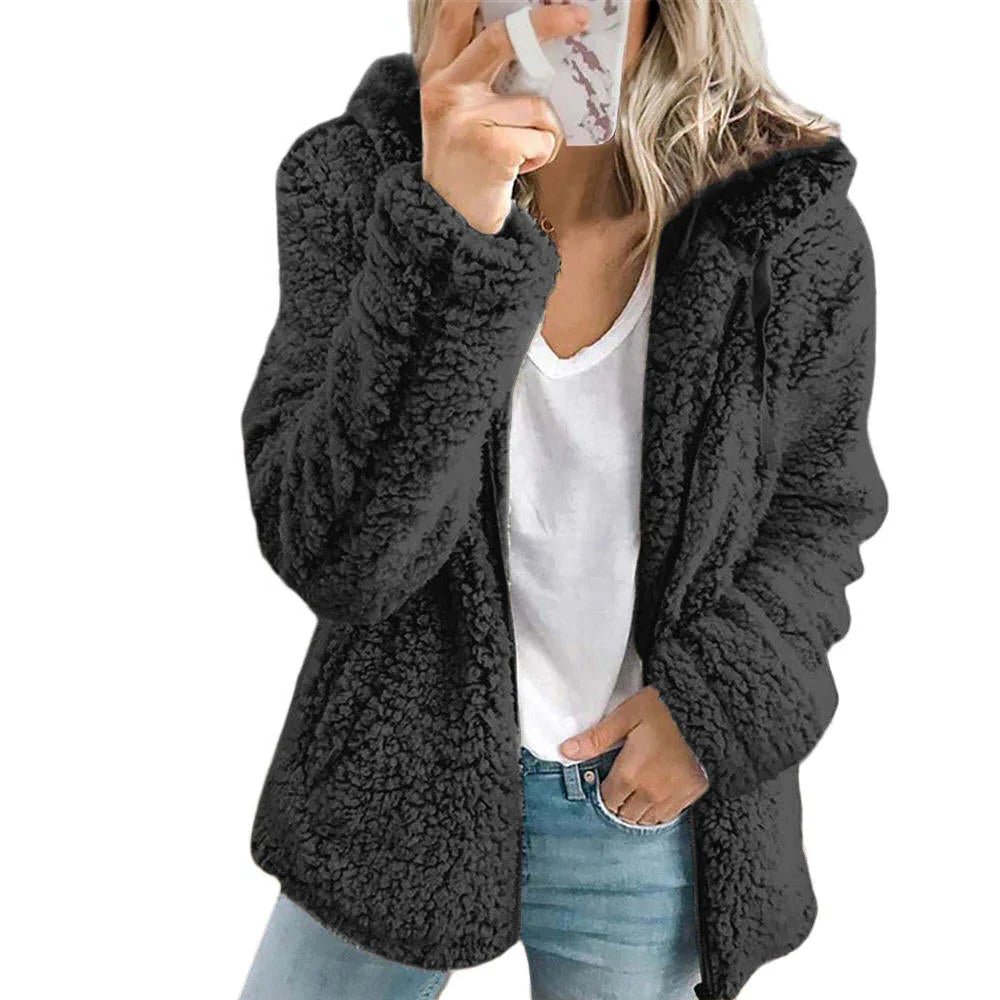Fleece Coat Teddy Texture Full Zipper & Side Pockets