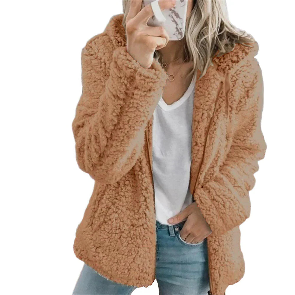 Fleece Coat Teddy Texture Full Zipper & Side Pockets