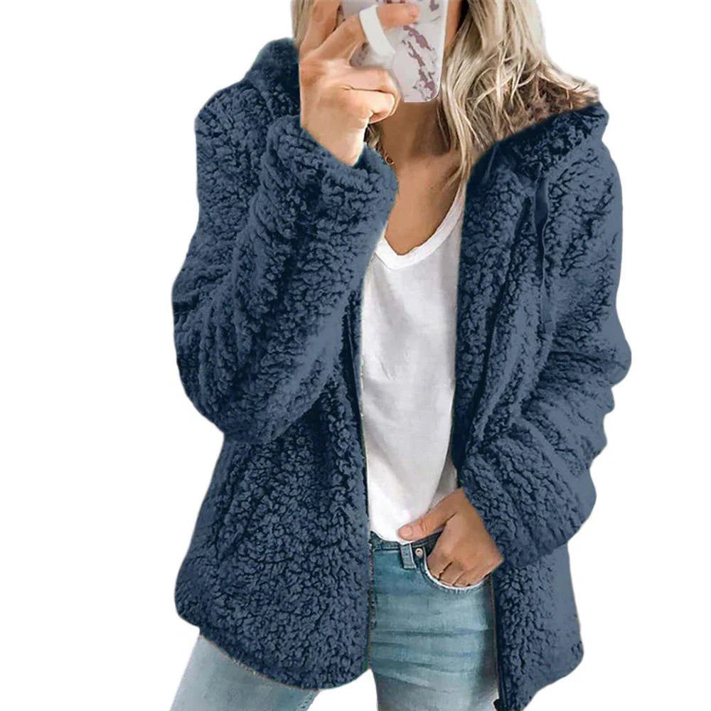 Fleece Coat Teddy Texture Full Zipper & Side Pockets