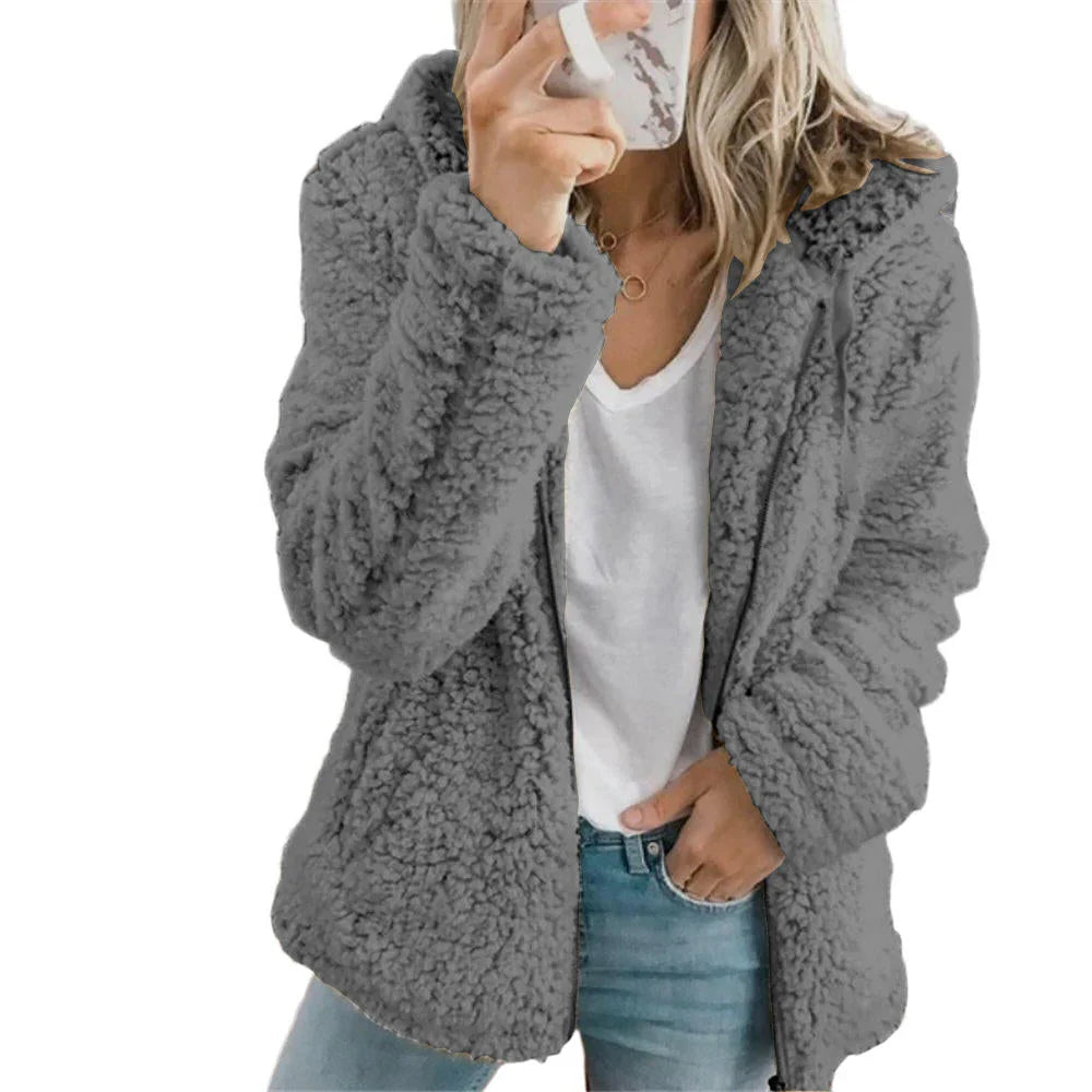 Fleece Coat Teddy Texture Full Zipper & Side Pockets