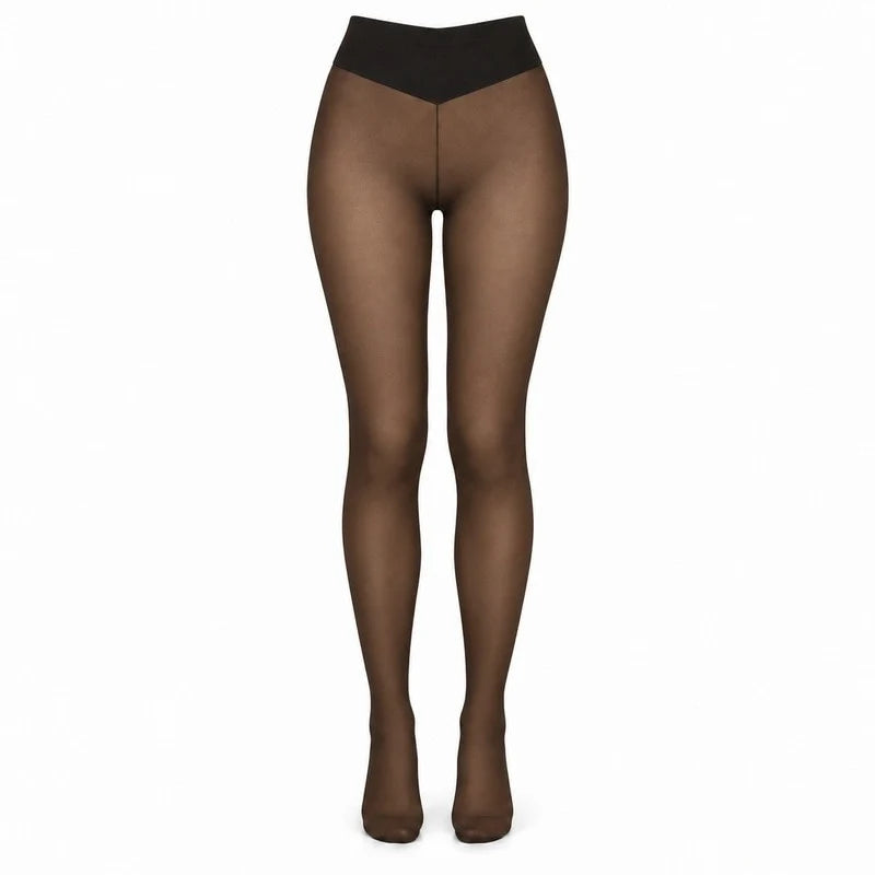 Fleece-Lined Tights Sheer Look High-Waisted Stretch Fit