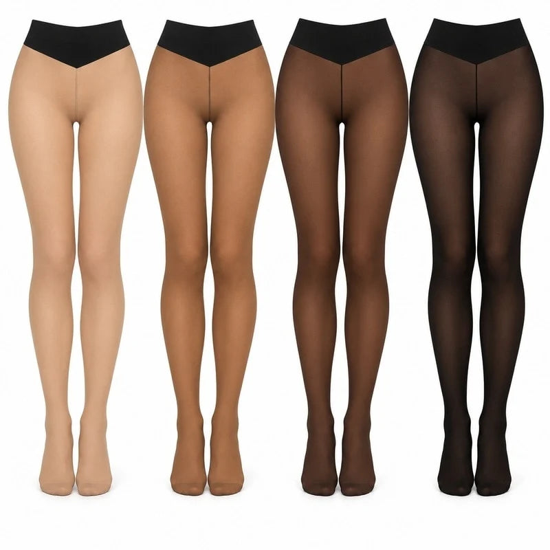 Fleece-Lined Tights Sheer Look High-Waisted Stretch Fit