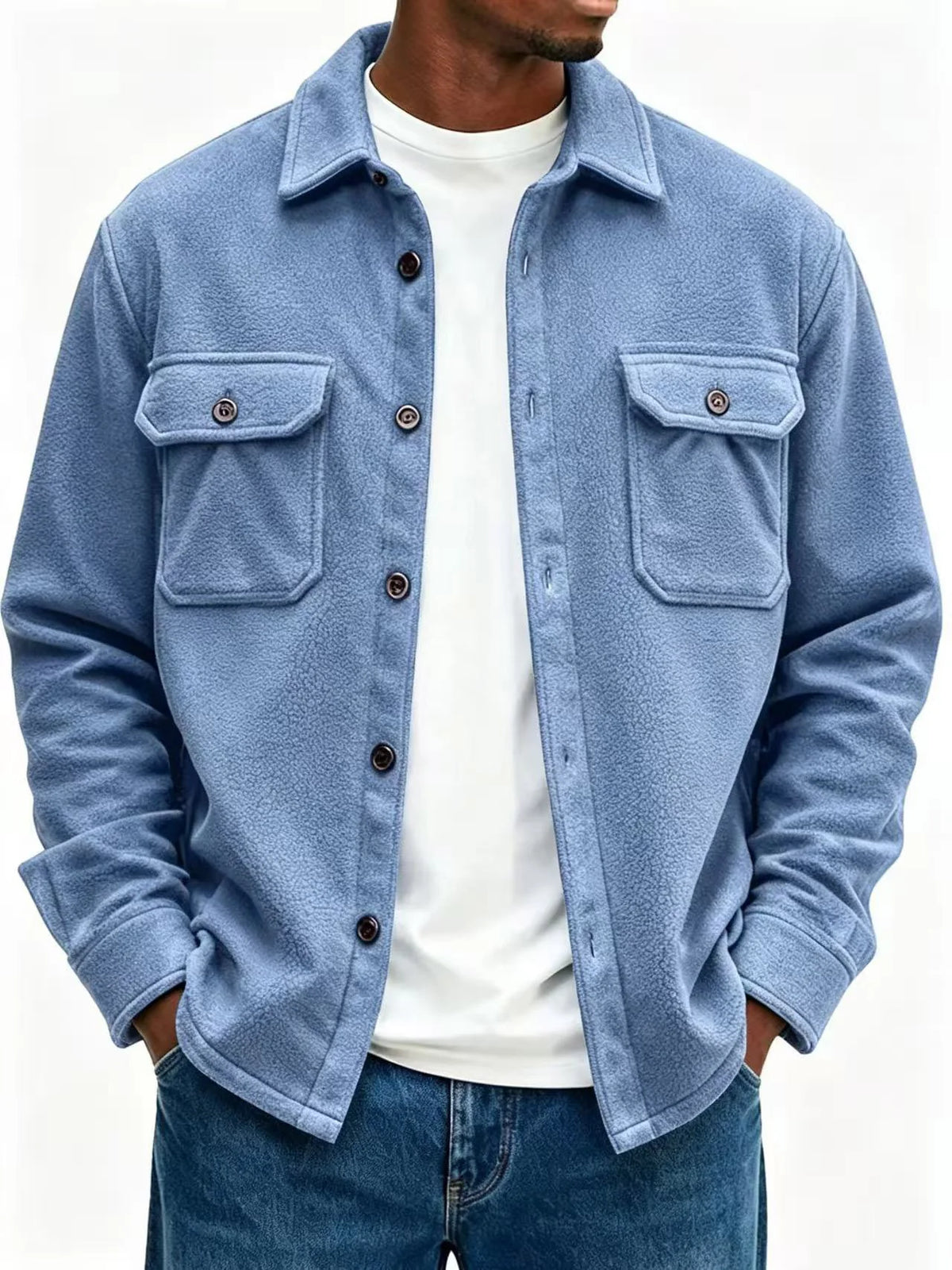 Fleece Overshirt Soft Warmth Chest Pockets