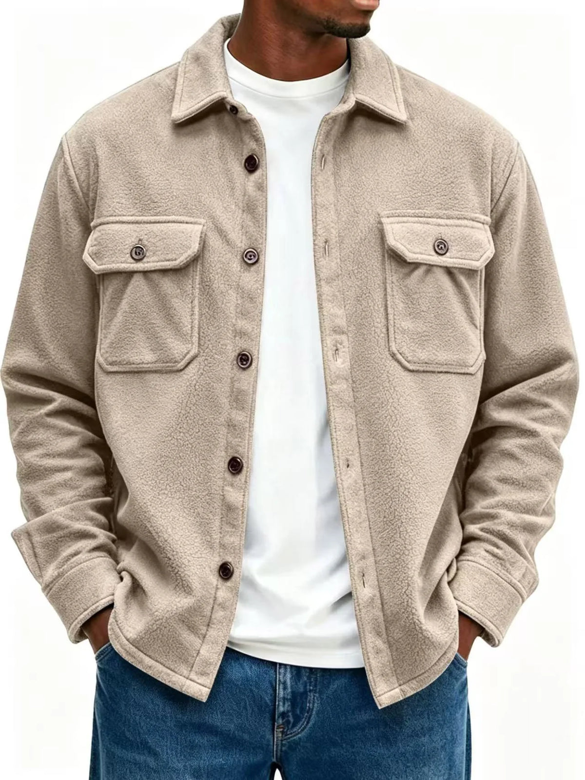 Fleece Overshirt Soft Warmth Chest Pockets