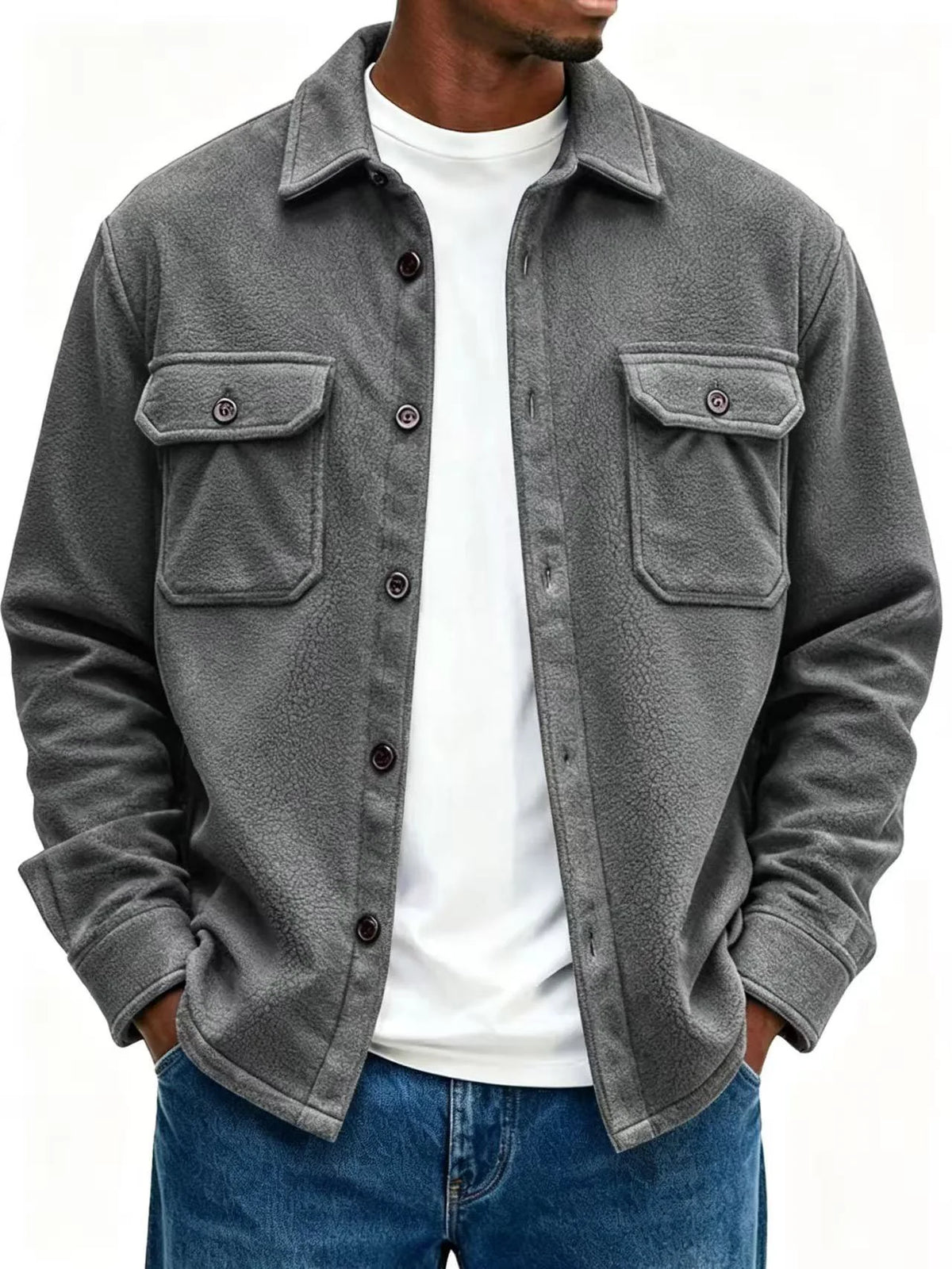 Fleece Overshirt Soft Warmth Chest Pockets
