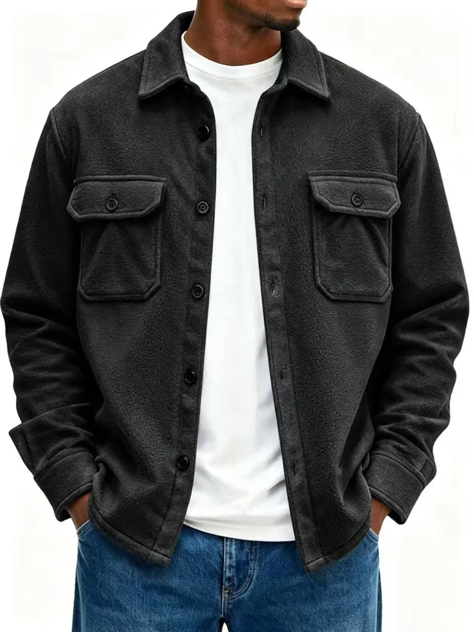 Fleece Overshirt Soft Warmth Chest Pockets