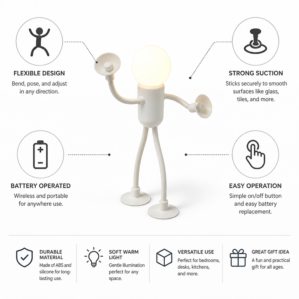 Flexible Poseable Suction-Cup Night Light (Battery-Operated)