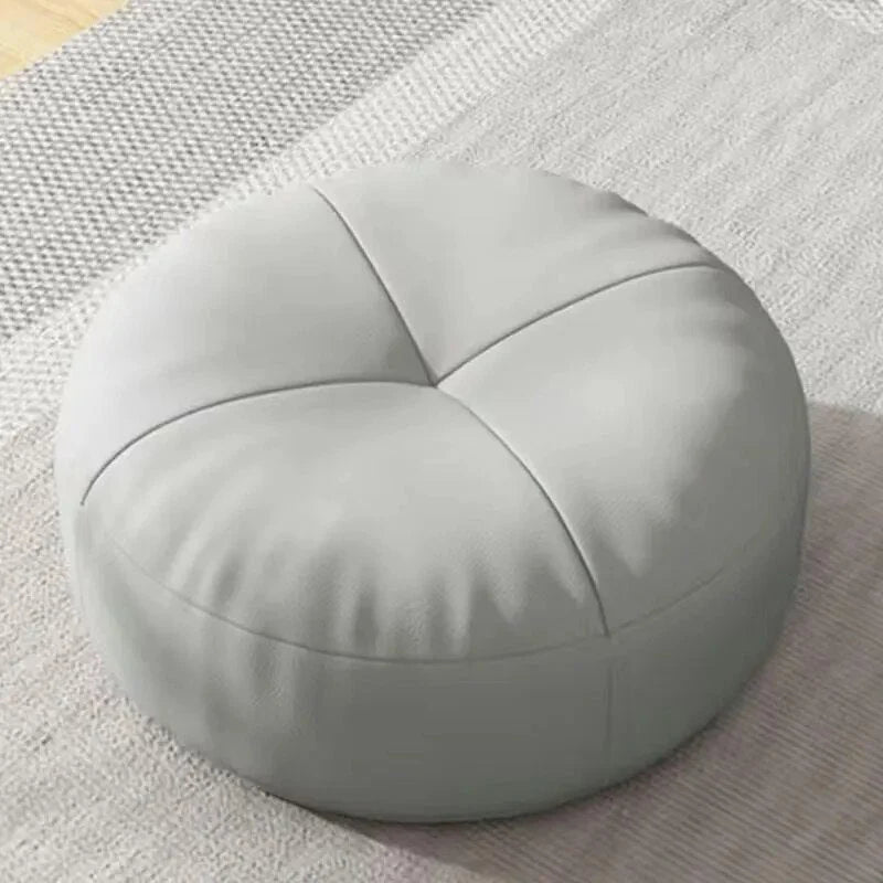 Floor Cushion Round Nappa Leather Cotton Filled