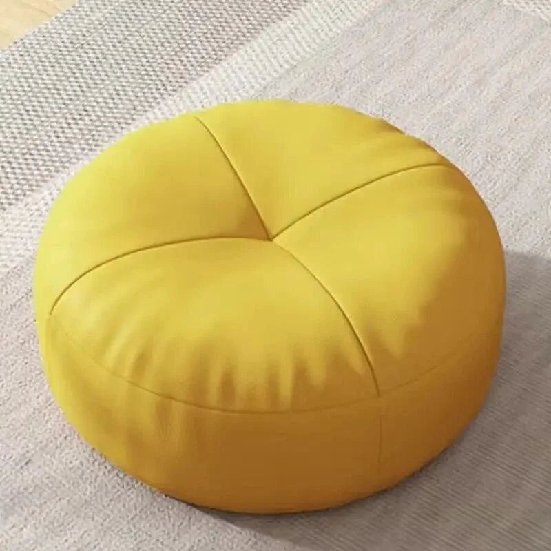 Floor Cushion Round Nappa Leather Cotton Filled