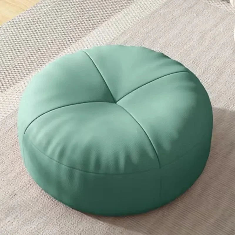 Floor Cushion Round Nappa Leather Cotton Filled