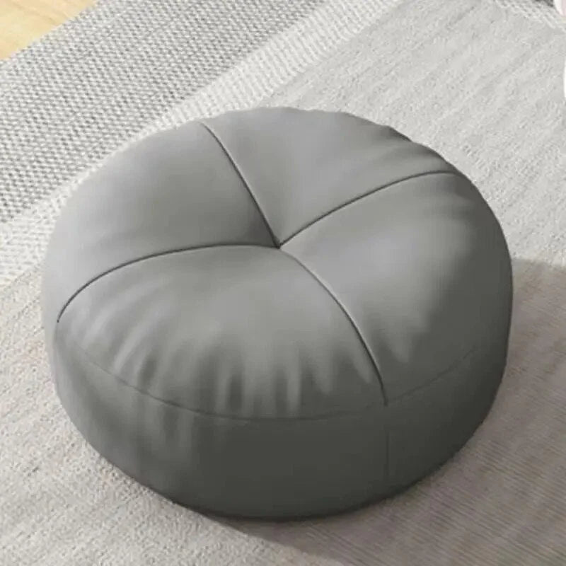 Floor Cushion Round Nappa Leather Cotton Filled