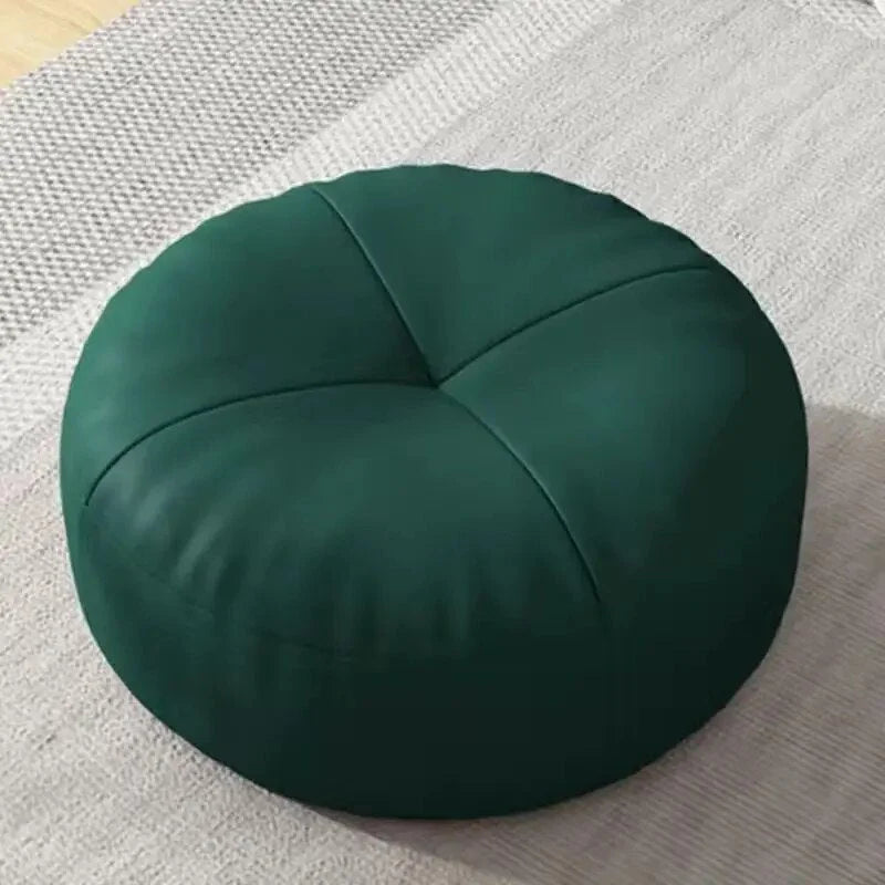 Floor Cushion Round Nappa Leather Cotton Filled