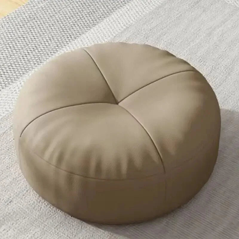 Floor Cushion Round Nappa Leather Cotton Filled