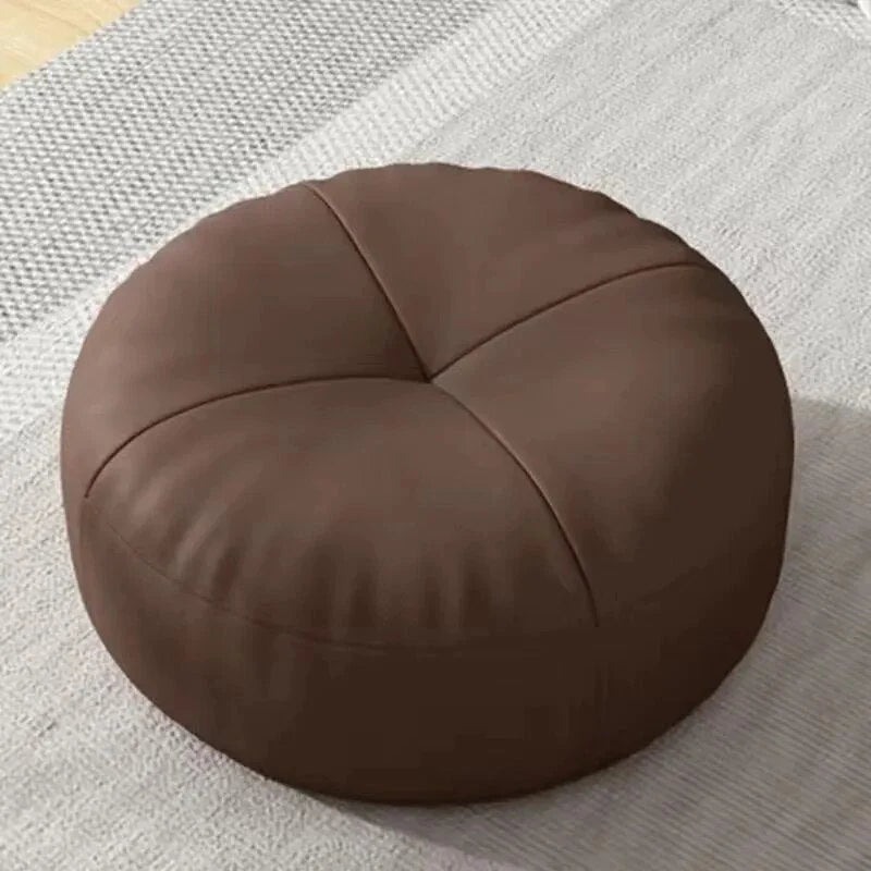 Floor Cushion Round Nappa Leather Cotton Filled